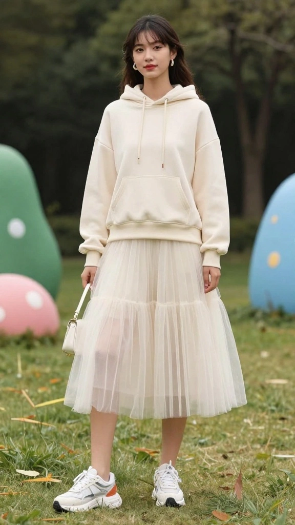 21 Chic Casual Date Night Outfits Perfect for Any Occasion - 15. Soft Hoodie and Tulle Skirt 1