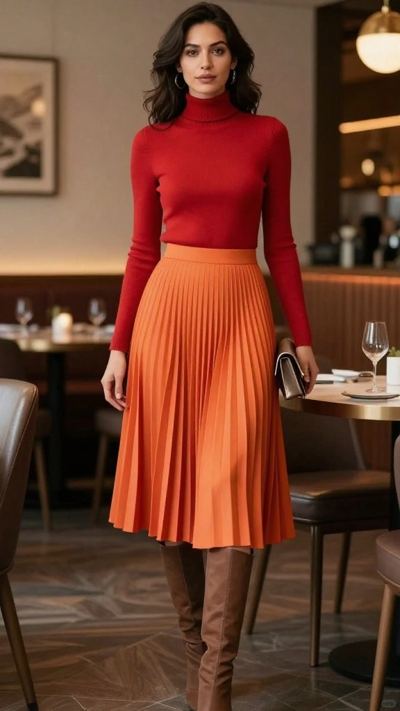 21 Chic Casual Date Night Outfits Perfect for Any Occasion - 7. Turtleneck and Pleated Midi Skirt 1
