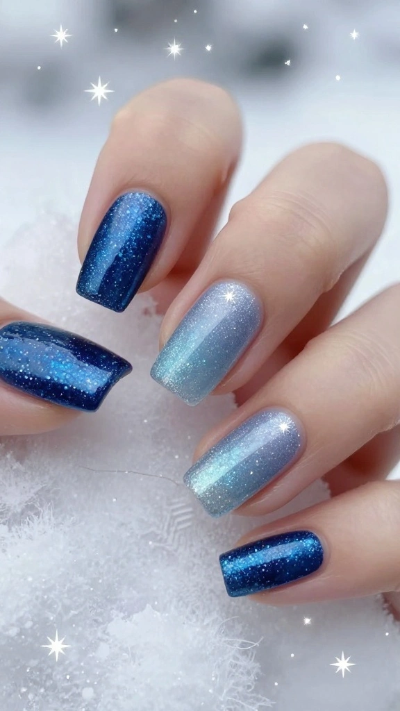 21 Stunning Elegant Nail Styles You’ll Want to Show Off Immediately! - 4. Glittered Blue Ombre 1