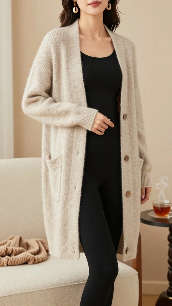 22 Curvy Casual Styles That Celebrate Every Curve - 3. Cozy Cardigan and Layered Outfit 1