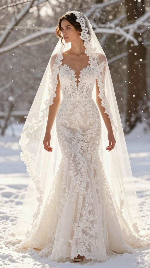 22 Inspiring Winter Bridal Styles That Will Melt Your Heart (Get Ready for #9!) - 12. Romantic Veils: A Winter Wonderland 1