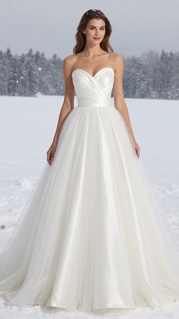 22 Inspiring Winter Bridal Styles That Will Melt Your Heart (Get Ready for #9!) - 15. Flattering Fabrics: Embrace Tulle and Satin 1
