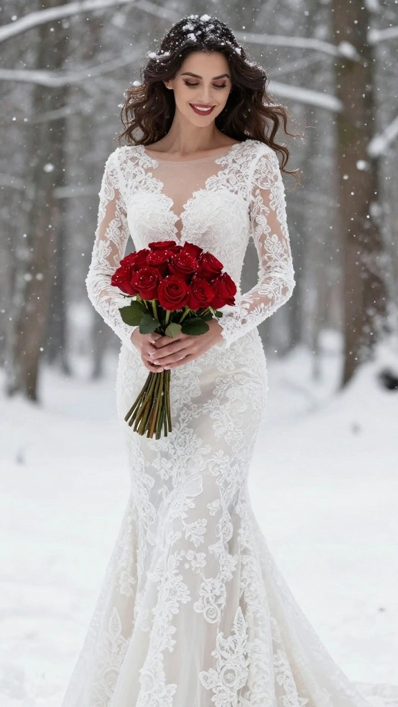 22 Inspiring Winter Bridal Styles That Will Melt Your Heart (Get Ready for #9!) - 2. Elegant Layers: The Perfect Long-Sleeved Dress 1
