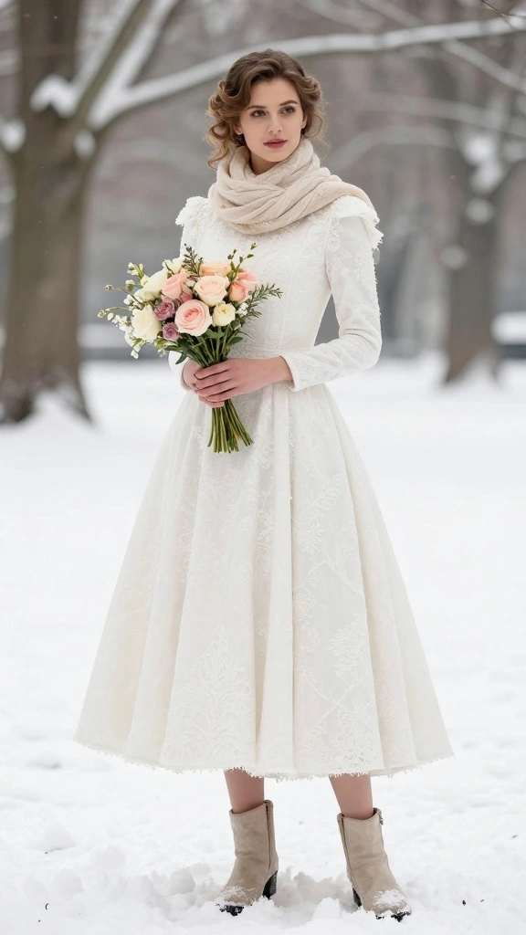 22 Inspiring Winter Bridal Styles That Will Melt Your Heart (Get Ready for #9!) - 4. Vintage Vibes: A Classic Tea-Length Dress 1