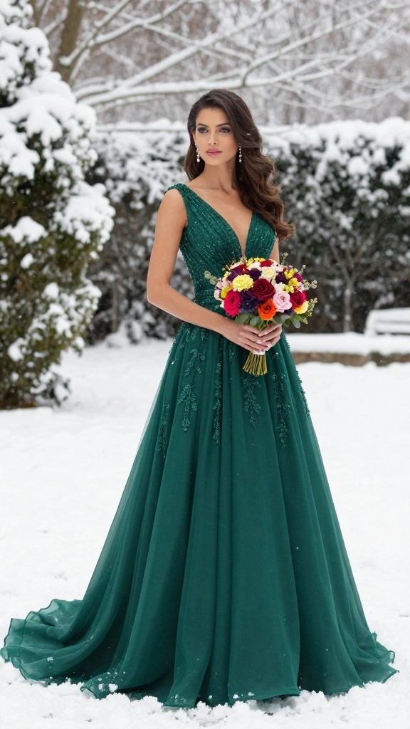 22 Inspiring Winter Bridal Styles That Will Melt Your Heart (Get Ready for #9!) - 5. Whimsical Colors: A Non-Traditional Palette 1