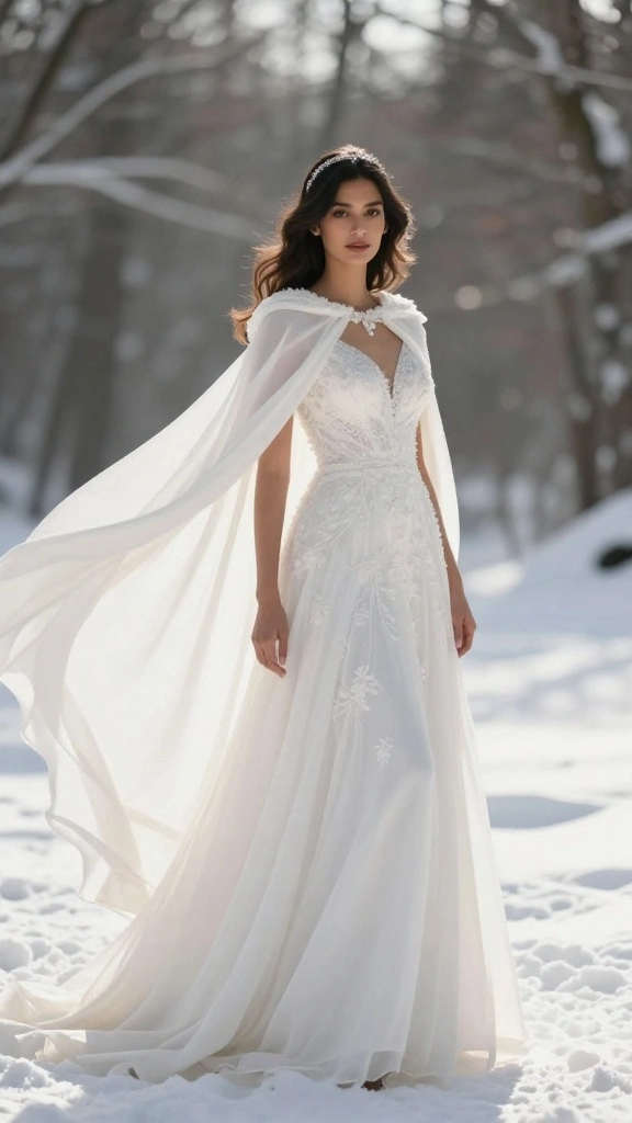 22 Inspiring Winter Bridal Styles That Will Melt Your Heart (Get Ready for #9!) - 6. Layered Chic: Capes and Cloaks 1
