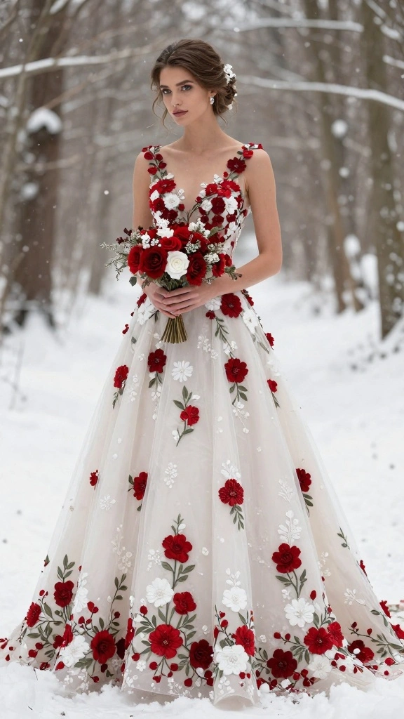 22 Inspiring Winter Bridal Styles That Will Melt Your Heart (Get Ready for #9!) - 7. Nature-Inspired: Floral Embellishments 1