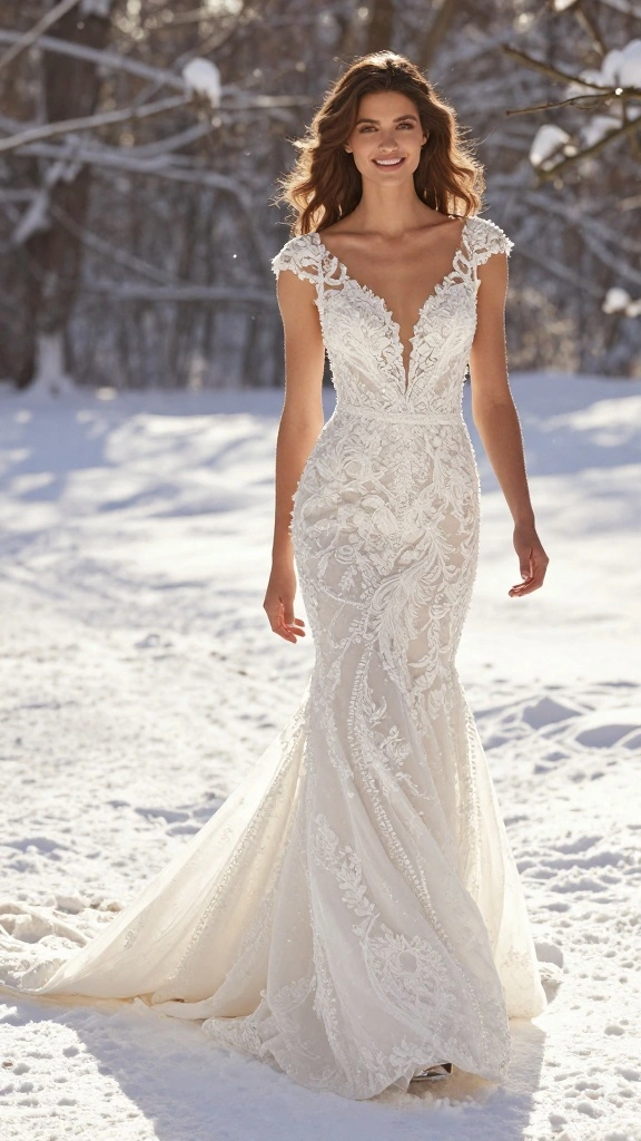 22 Inspiring Winter Bridal Styles That Will Melt Your Heart (Get Ready for #9!) - 9. Get Ready for the Boldest: A Dramatic Train 1