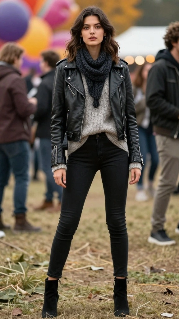 24 Autumn Outfits That Will Elevate Your Layering Game to a Whole New Level! - 13. Edgy Layering with Leather 1