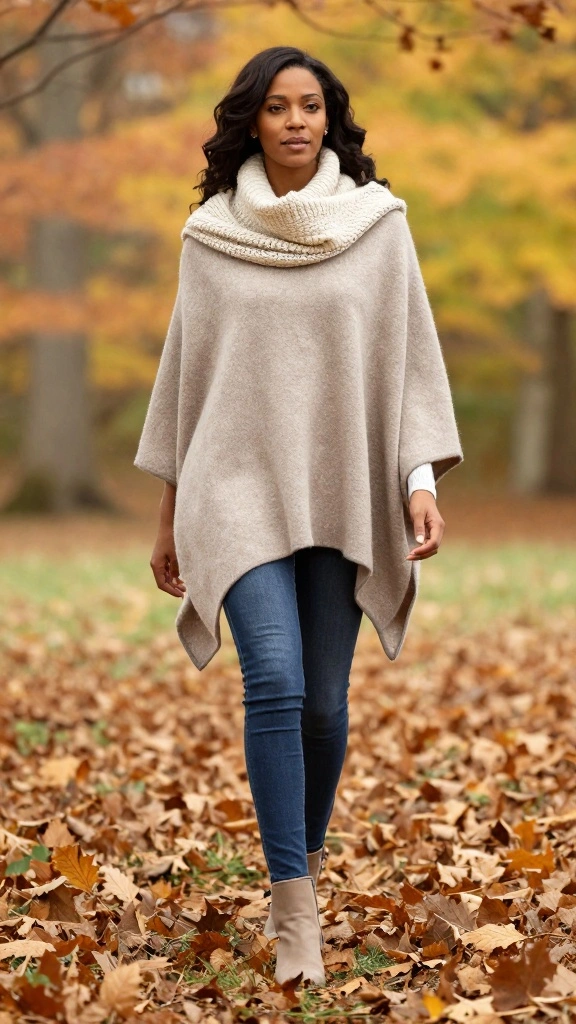 24 Autumn Outfits That Will Elevate Your Layering Game to a Whole New Level! - 5. Cozy Ponchos and Scarves 1