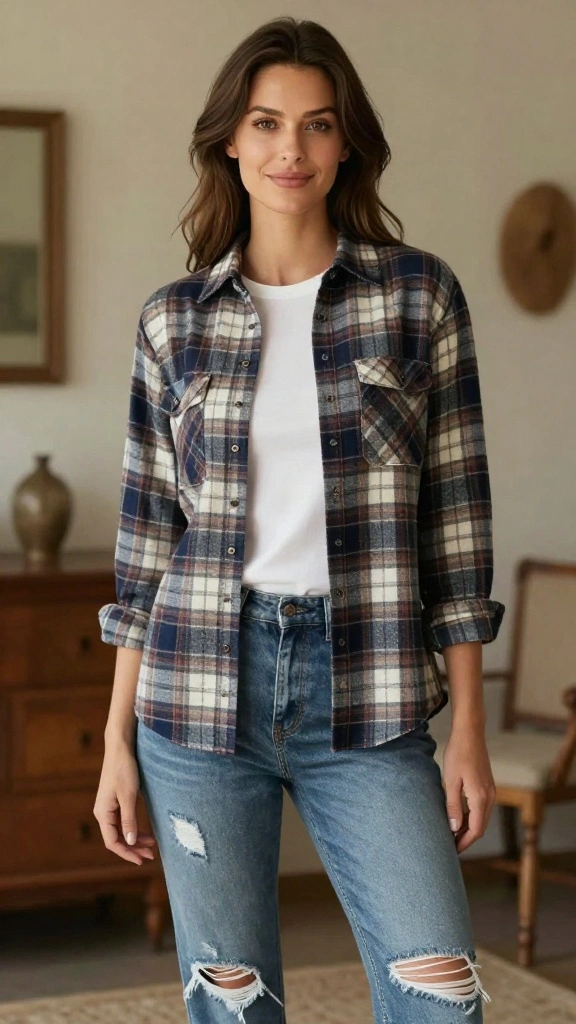 25 Sophisticated Layering Techniques for 40+ Women That Scream Elegance! - 23. Layering with Flannel Shirts 1