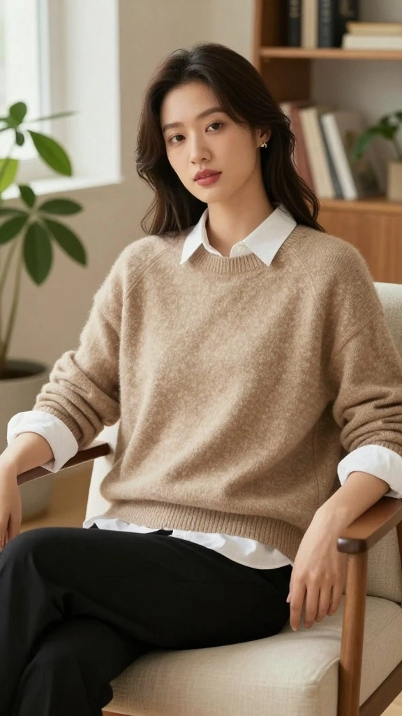 25 Sophisticated Layering Techniques for 40+ Women That Scream Elegance! - 9. Relaxed Sweater Layers 1