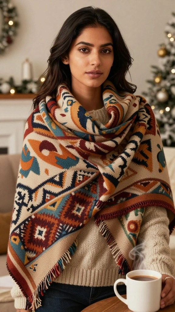 25 Stylish Scarves That Will Instantly Upgrade Your Winter Outfit Game! - 3. The Patterned Blanket Scarf 1