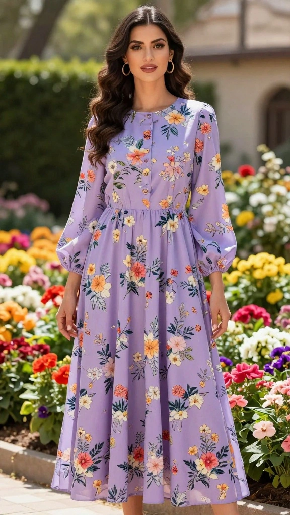  Affordable Purple Dresses for Bridesmaids That Are Total Show-Stoppers - 6. Purple Floral Print Delight 1