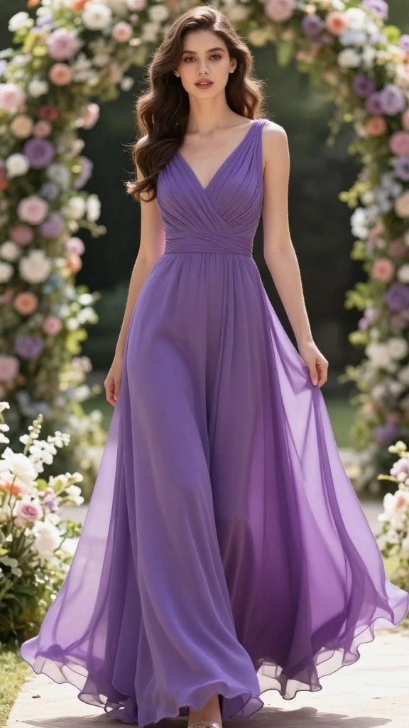  Affordable Purple Dresses for Bridesmaids That Are Total Show-Stoppers - 8. Romantic Purple Chiffon Gown 1