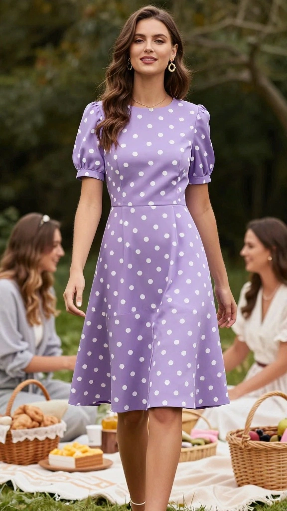  Affordable Purple Dresses for Bridesmaids That Are Total Show-Stoppers - 9. Playful Purple Polka Dots 1