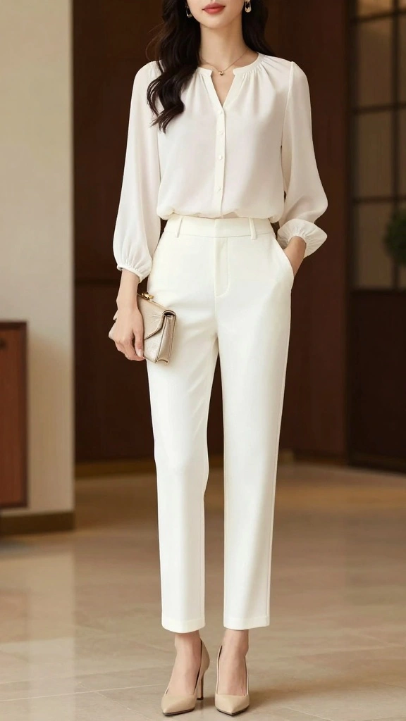 Can You Wear White as a Guest? 15 Stunning Looks to Try! - 9. White Trousers and Blouse 1