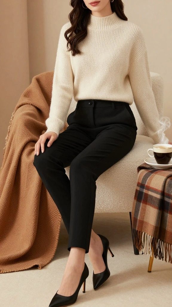 How to Style Black Dress Pants and Heels for Work, Dinner, and Events - 2. Cozy Knit Sweater 1