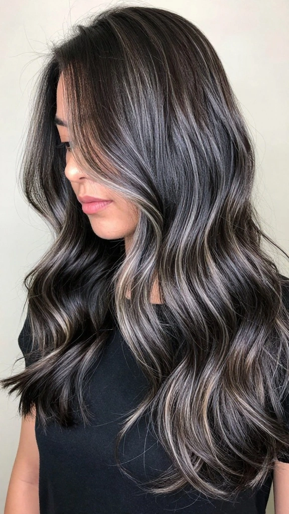 Refresh Your Look: 18 Seasonal Hair Color Updates That Will Wow Everyone! - 16. Soft Charcoal with Icy Highlights 1
