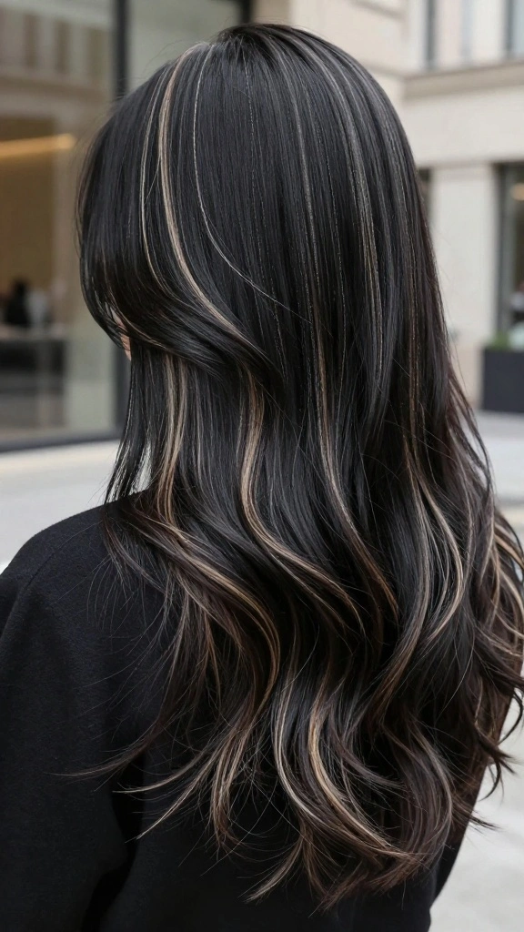 Refresh Your Look: 18 Seasonal Hair Color Updates That Will Wow Everyone! - 8. Sleek Jet Black with Charcoal Highlights 1