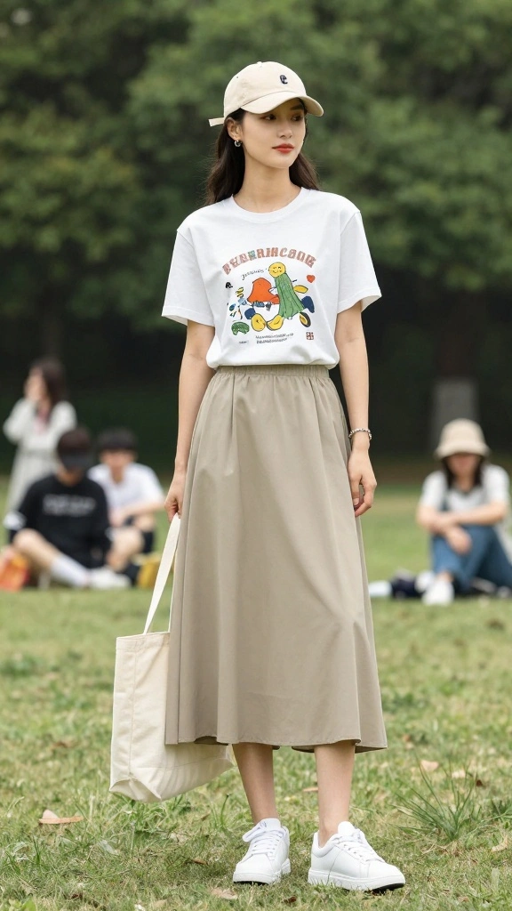 Transform Your Look: 9 Ways to Dress Up Versatile Maxi Skirts! - 4. Sporty Chic with a Graphic Tee 1