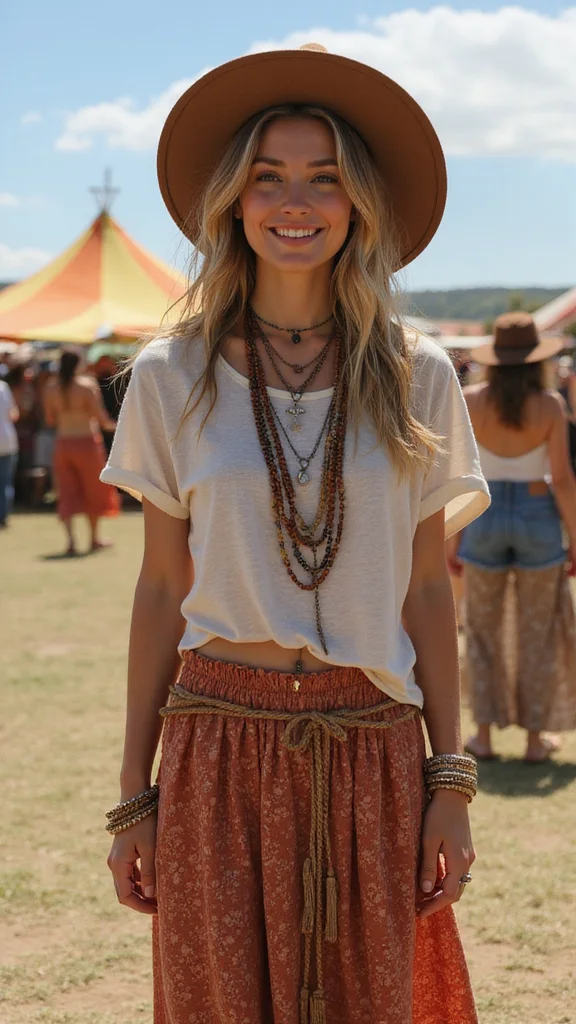 Transform Your Look: 9 Ways to Dress Up Versatile Maxi Skirts! - 8. Go Boho with Layered Accessories 1