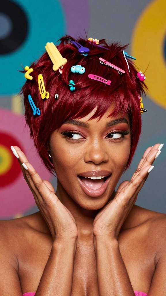 Unlock Your Inner Diva with These 12 Cherry Red Pixie Styles You Must Try! - 12. Cherry Red Pixie with Accessories 1