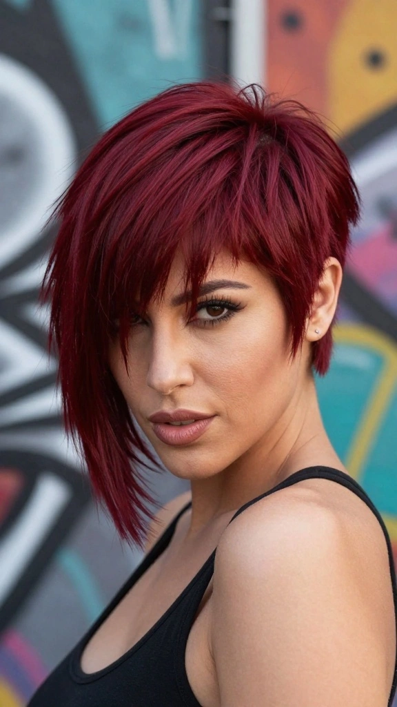 Unlock Your Inner Diva with These 12 Cherry Red Pixie Styles You Must Try! - 5. Asymmetrical Pixie Cut 1