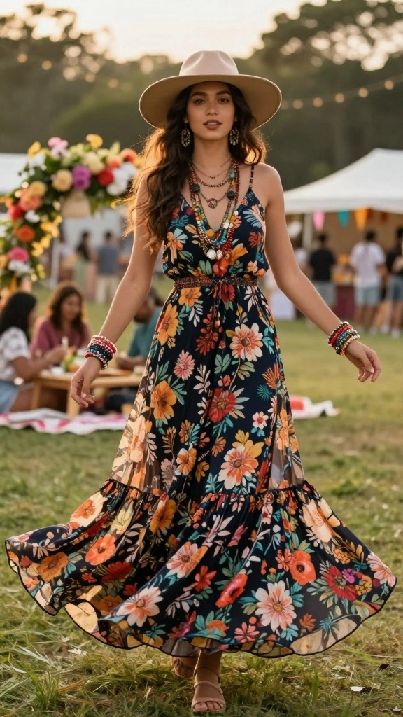 Unlock the 25 Secrets to Stunning Vintage-Inspired Festival Looks (You Won't Believe #5!) - 1. Groovy Floral Maxi Dresses 1