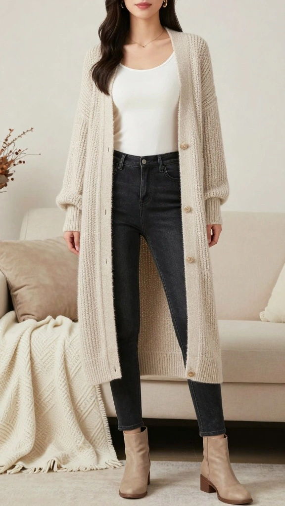 What to Wear to a Winter Dinner Party: Dressy Outfits That Won’t Freeze You - 5. Textured Layers: The Long Cardigan 1
