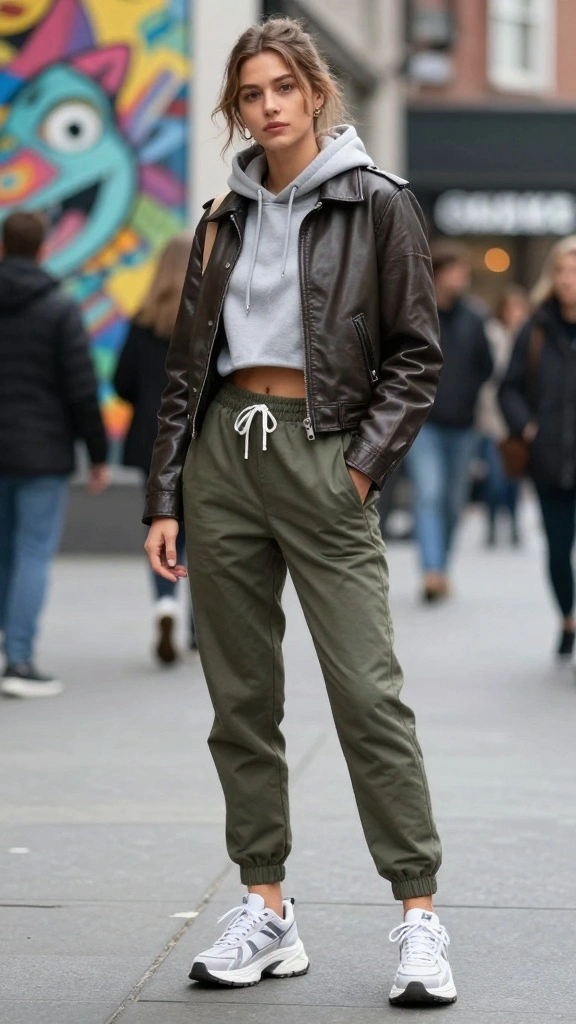 What to Wear with a Leather Jacket: Casual to Chic Outfit Ideas - 3. Sporty Vibes: Athleisure Meets Leather 1