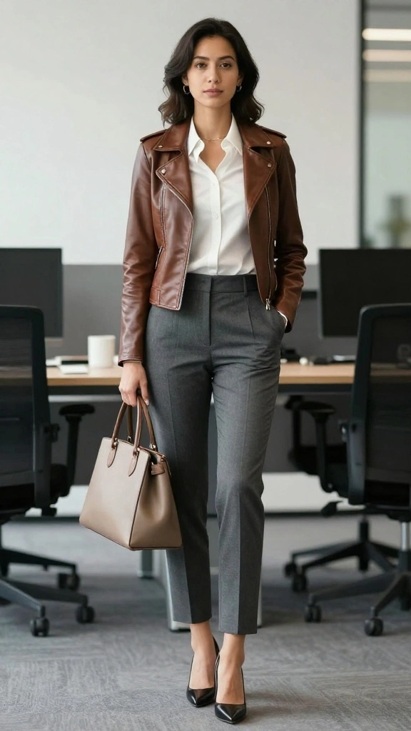 What to Wear with a Leather Jacket: Casual to Chic Outfit Ideas - 4. Work Ready: Power Dressing with Leather 1