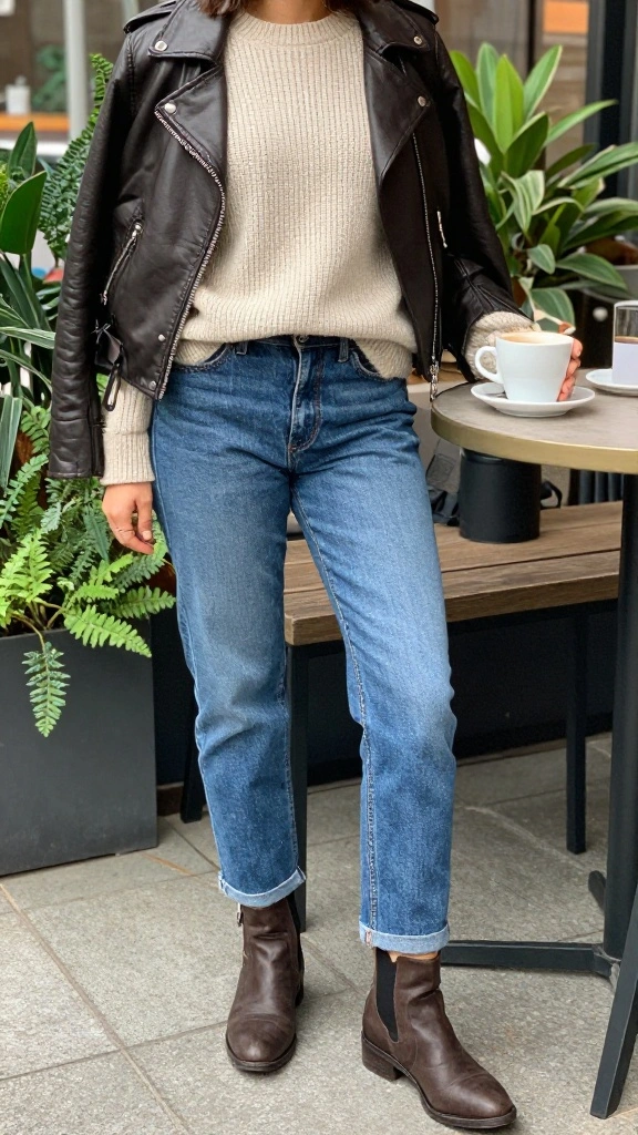 What to Wear with a Leather Jacket: Casual to Chic Outfit Ideas - 5. Weekend Ready: Layering Up 1