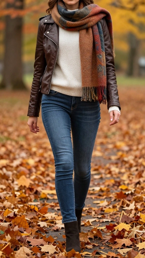 What to Wear with a Leather Jacket: Casual to Chic Outfit Ideas - 8. Layered for Fall: Cozy Chic 1