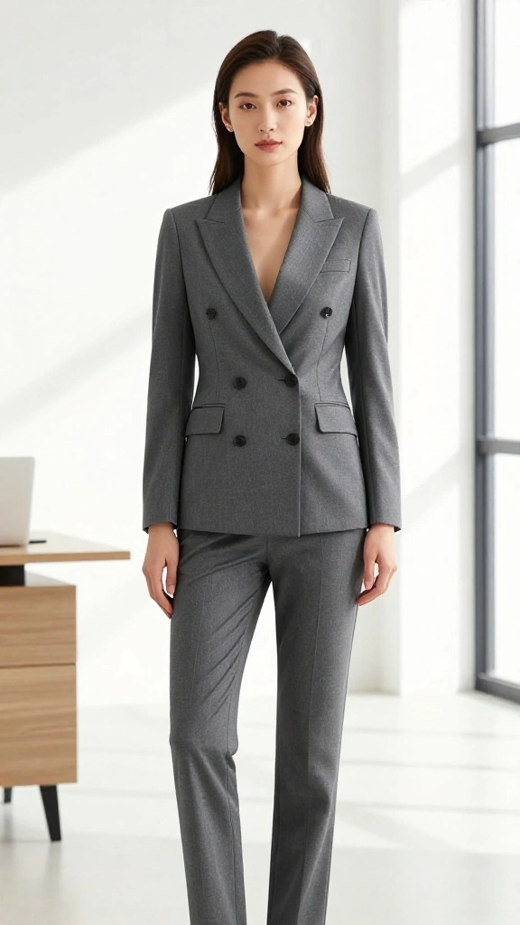 15 Stunning Korean Office Outfits for Women That Are Perfect for Any Formal Setting! - 11. Sharp Double-Breasted Blazer with Trousers 1