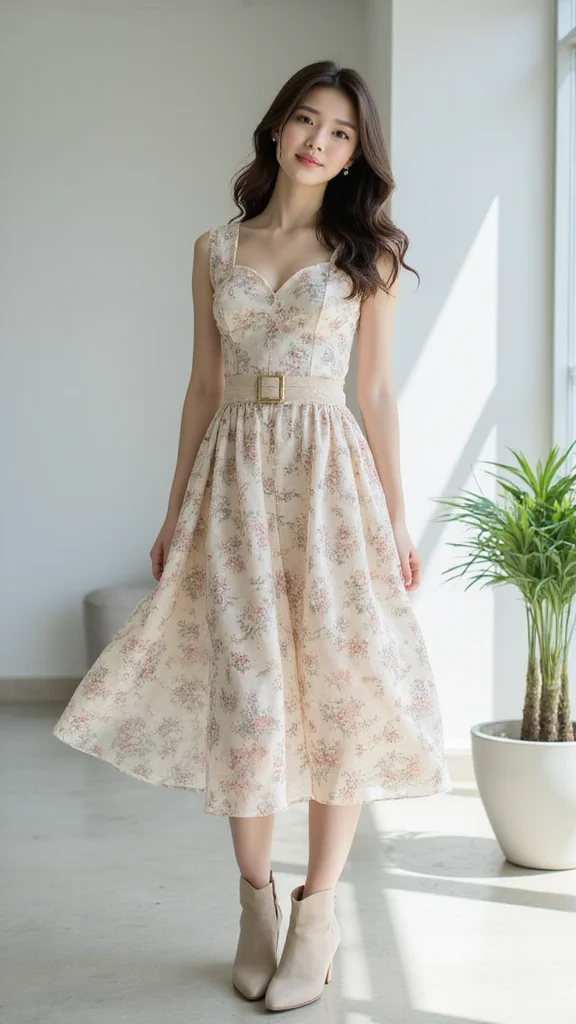 15 Stunning Korean Office Outfits for Women That Are Perfect for Any Formal Setting! - 2. Elegant Midi Dress with Belted Waist 1