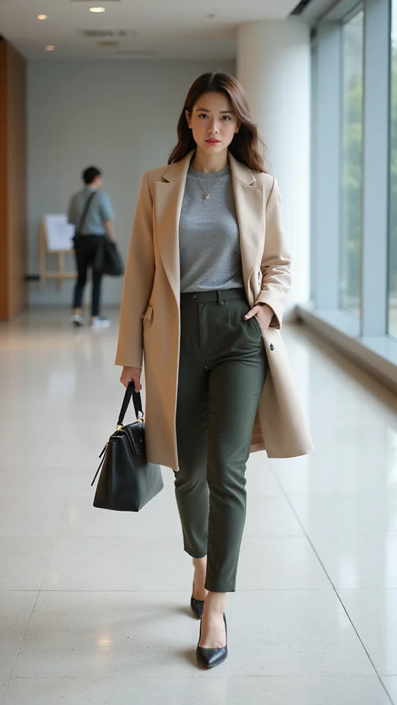 15 Stunning Korean Office Outfits for Women That Are Perfect for Any Formal Setting! - 9. Stylish Overcoat with Fitted Dress Pants 1